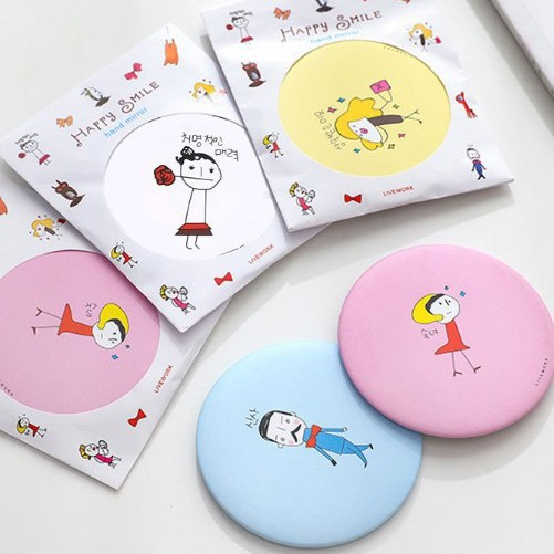 Gương Mini Tròn Trang Điểm Cầm Tay Họa Tiết Hoat Hình Ngộ Nghĩnh, Dễ Thương, Chất Liệu Nhựa