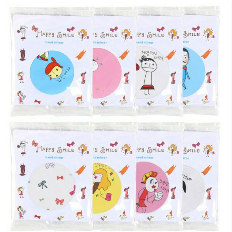 Gương Mini Tròn Trang Điểm Cầm Tay Họa Tiết Hoat Hình Ngộ Nghĩnh, Dễ Thương, Chất Liệu Nhựa