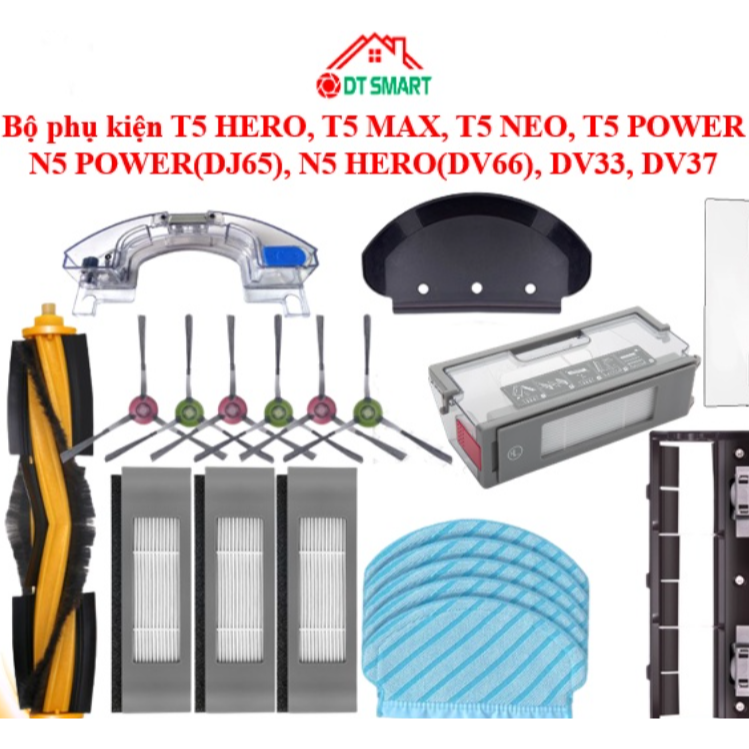 Bộ phụ kiện dự phòng robot hút bụi Ecovacs dòng T5, N5,DV: T5 HERO, T5 MAX, T5 NEO, N5 POWER(DJ65),N5 HERO(DV66),DV37