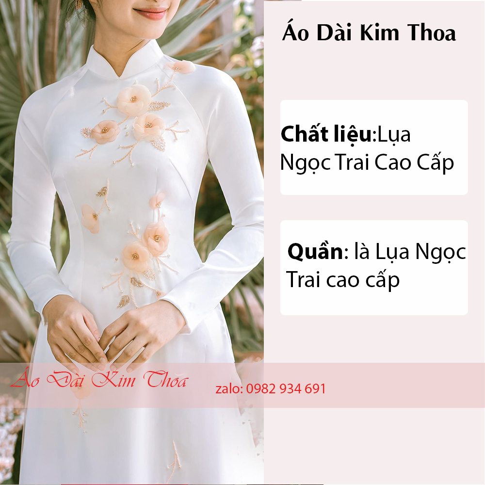 Áo Dài Cưới Hỏi Cô Dâu Màu Trắng Hoa Thủ Công ACD05