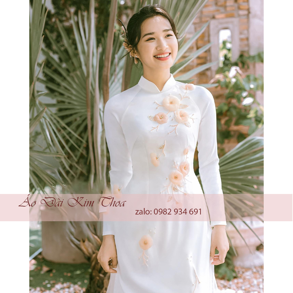 Áo Dài Cưới Hỏi Cô Dâu Màu Trắng Hoa Thủ Công ACD05
