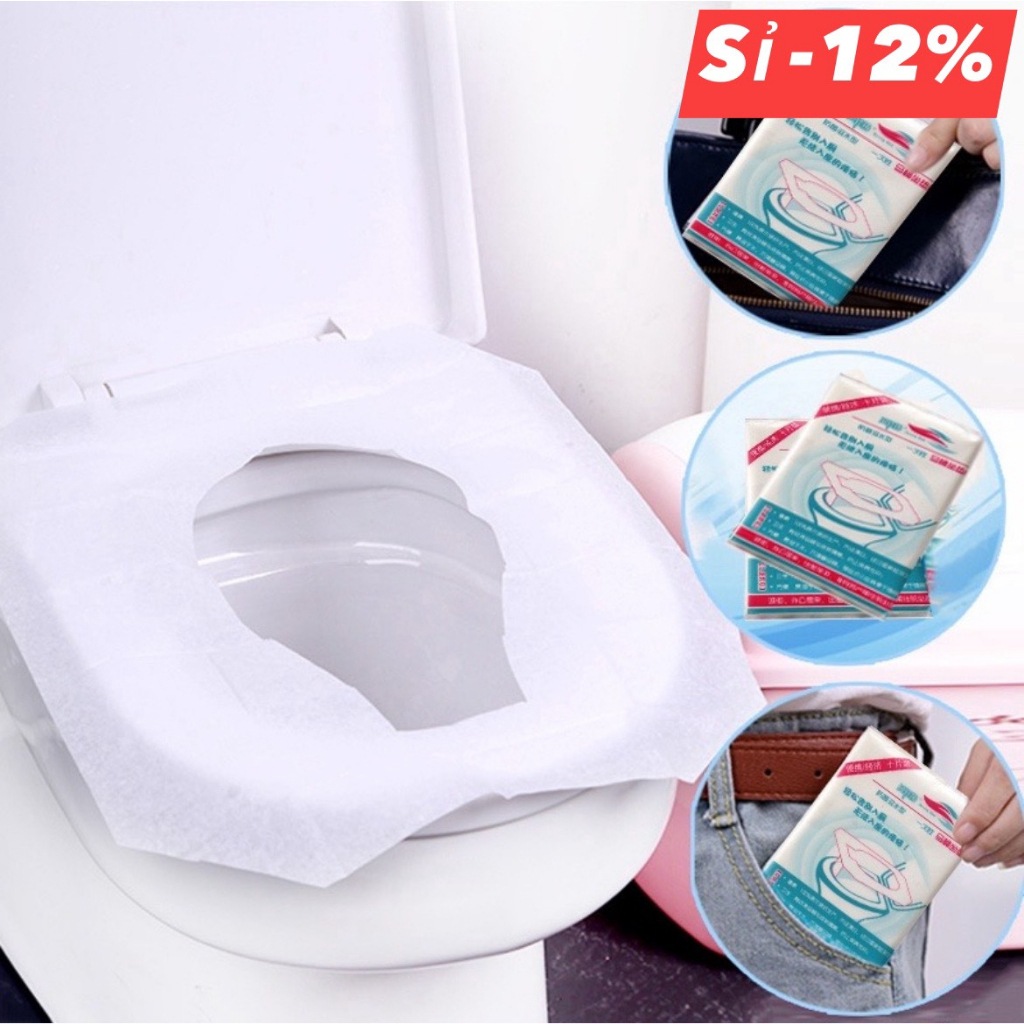 Gói 10 tờ giấy lót bồn cầu toilet chống thấm nước dùng một lần, thích hợp cho các chuyến đi du lịch, đi ăn uống, cà phê