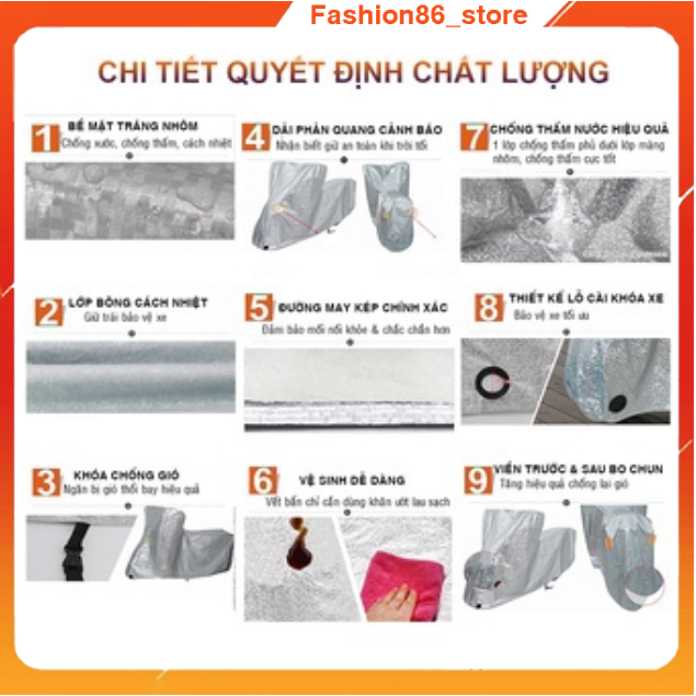 Bạt trùm che phủ xe máy chống nắng nóng mưa gió bụi bẩn loại dày chống thấm nước, kích thước to che được xe sh fashion86