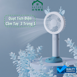 Quạt cầm tay mini, quạt để bàn phát sáng sạc USB Naturehome