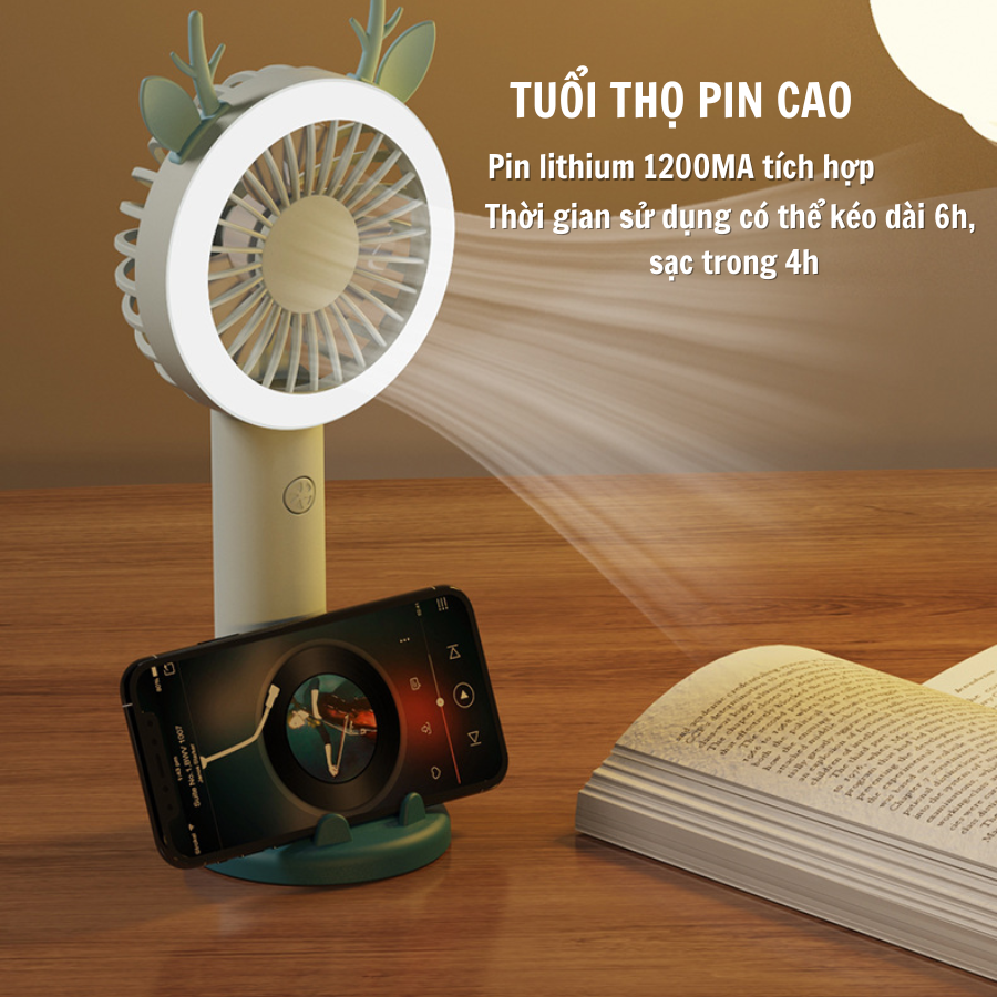 Quạt cầm tay mini, quạt để bàn phát sáng sạc USB Naturehome