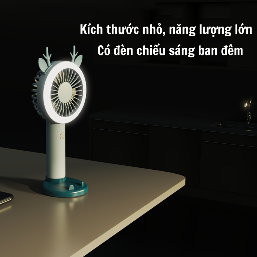 Quạt cầm tay mini, quạt để bàn phát sáng sạc USB Naturehome