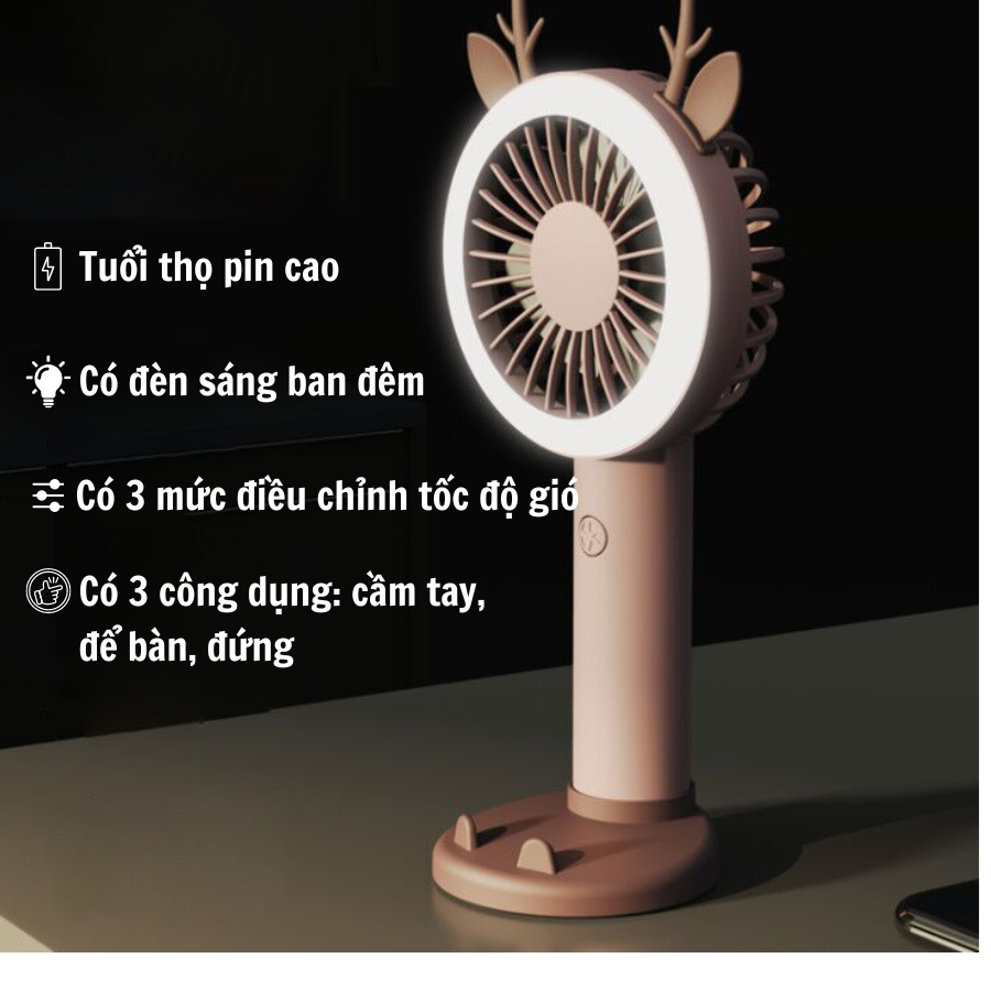 Quạt cầm tay mini, quạt để bàn phát sáng sạc USB Naturehome