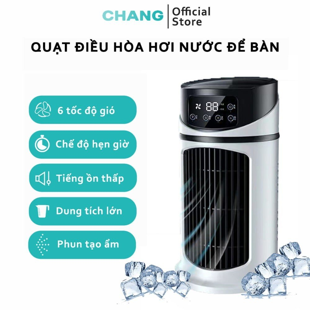 Quạt hơi nước mini để bàn Amoi, điều hòa làm mát không khí nhanh, 6 cấp độ gió, dung tích bình 300ml, công suất cao 18W