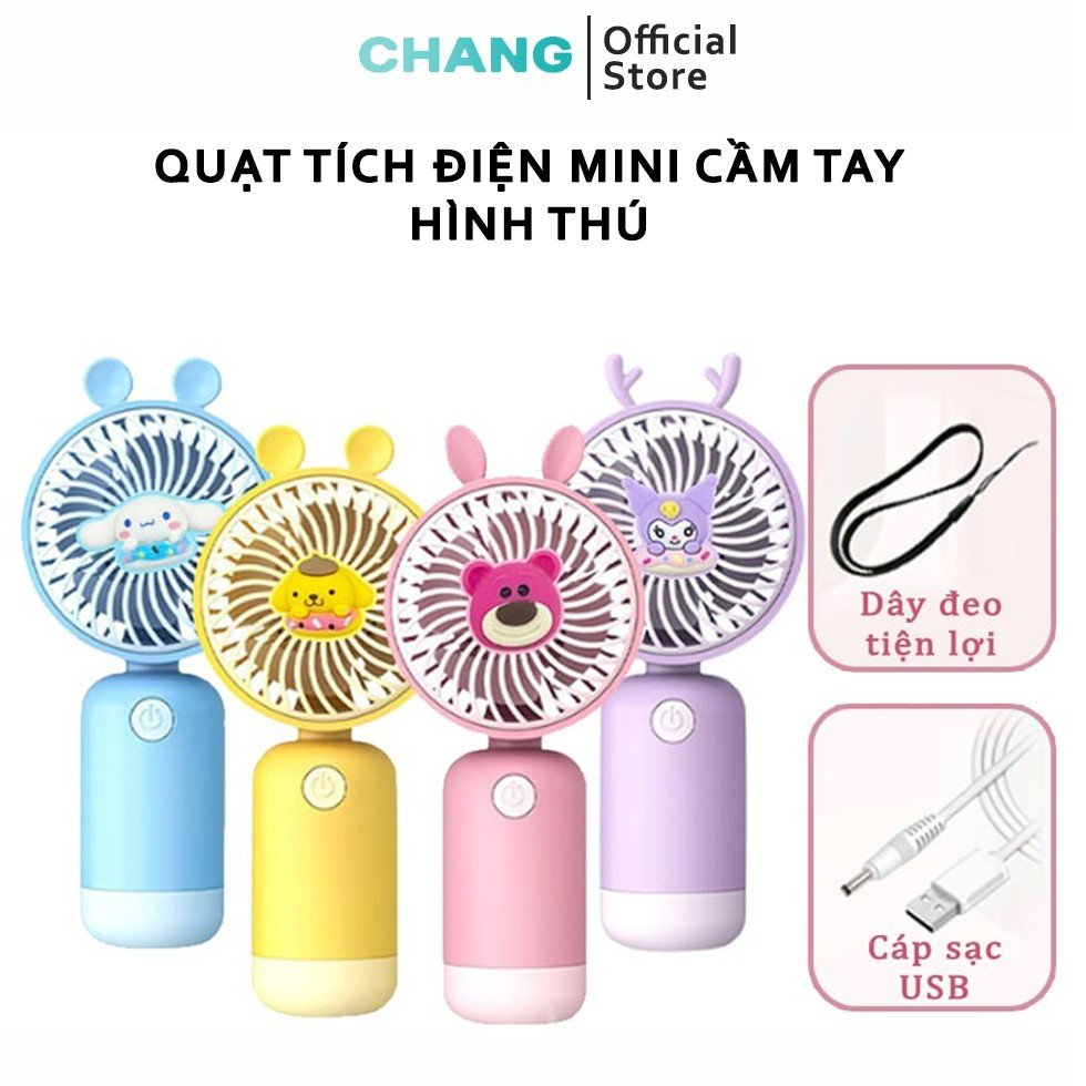 Quạt mini cầm tay hình thú, quạt tích điện gấu dâu Lotso sạc pin USB dung lượng pin lớn tặng sticker dễ thương