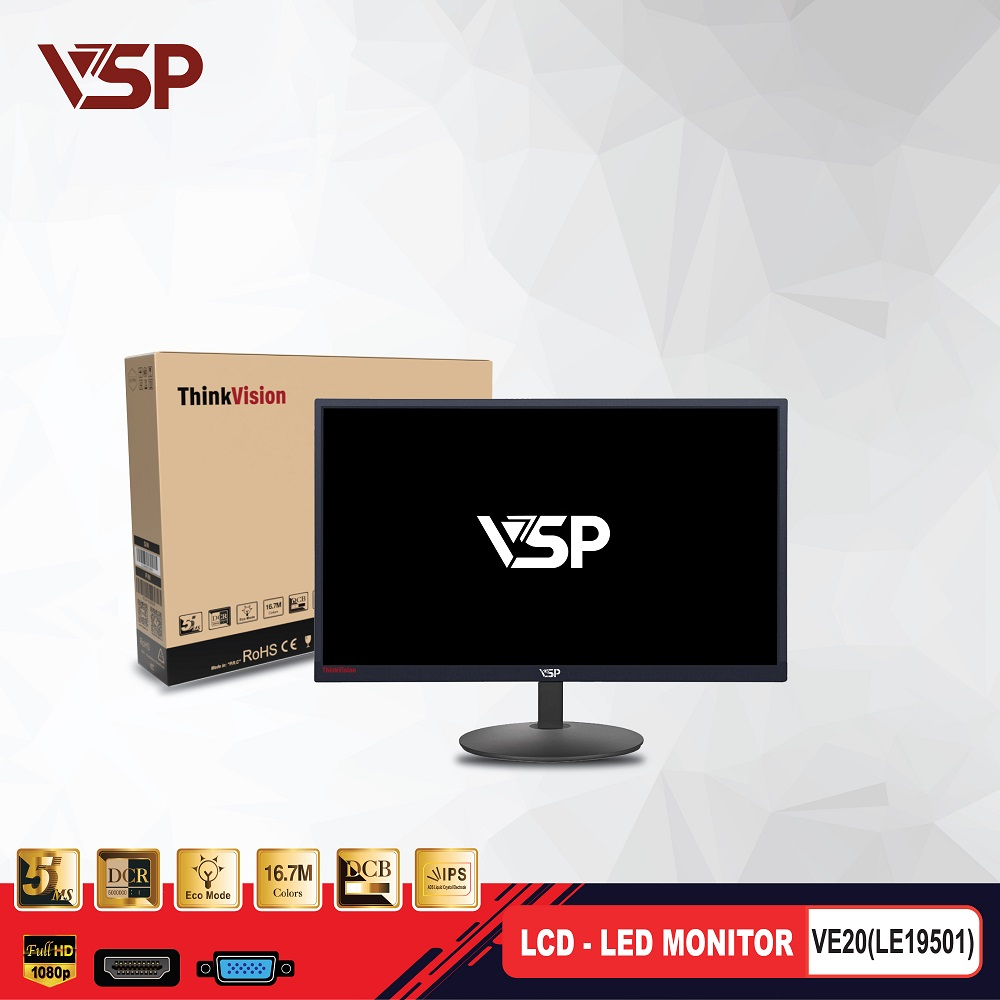 Màn hình máy tính LCD 19.5" VSP VE20 (LE19501) FullHD 1600x900, 75Hz, HDMI, VGA (Đen)