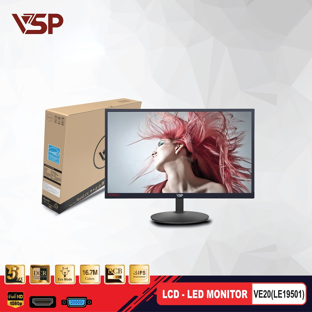 Màn hình máy tính LCD 19.5" VSP VE20 (LE19501) FullHD 1600x900, 75Hz, HDMI, VGA (Đen)