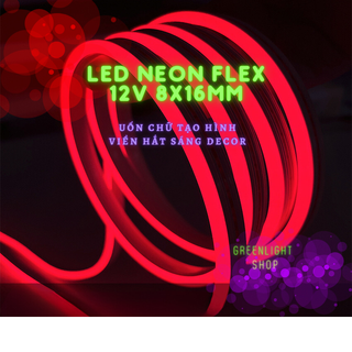 LED Dây Neon Flex 8x16mm 12V Đỏ uốn chữ tạo hình, trang trí viền hắt sáng, chống nước IP68 (giá 1m chưa gồm nguồn 12V)