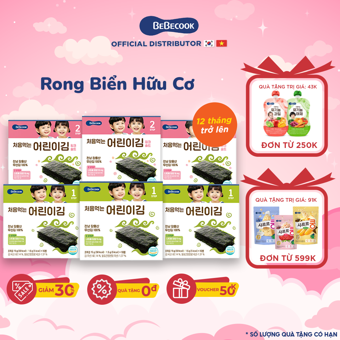 Rong biển ăn liền cho bé tập ăn dặm BeBecook giàu chất xơ giúp trẻ hấp thu dinh dưỡng tốt 15gr/hộp