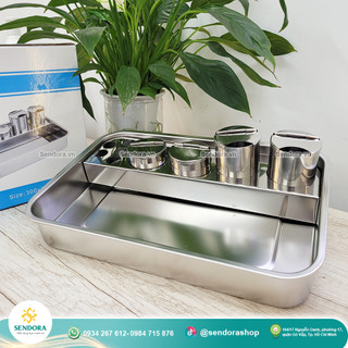 Bộ khay và hũ inox đa năng đựng dụng cụ y tế, spa
