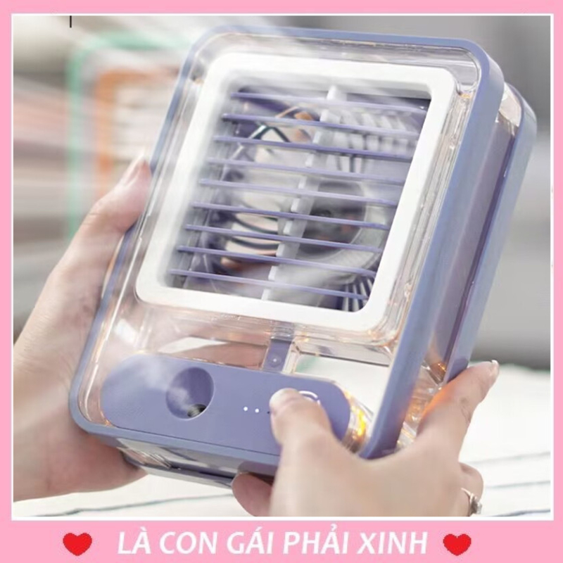 Quạt phun sương mini để bàn thế hệ mới, quạt hơi nước làm mát nguồn sạc USB, với 3 chế độ quạt kèm đèn Led buổi tối