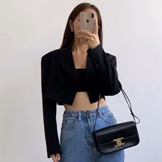 [HÀNG SẴN] Áo Blazer Croptop Cổ Vest Có Đệm Vai A06