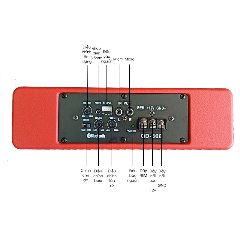 Loa Sub Gầm Ghế KUERL 808 Bluetooth - Loa Siêu Trầm 8inch Siêu Gọn Nhẹ Dành Cho Ô tô