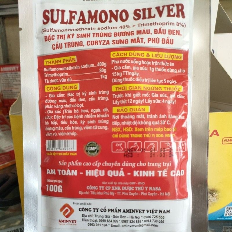 SULFAMONO SILVER 100g - Kí sinh trùng đường máu, đầu đen, cầu trùng, cozyza trên gà, vịt, ngan, cút