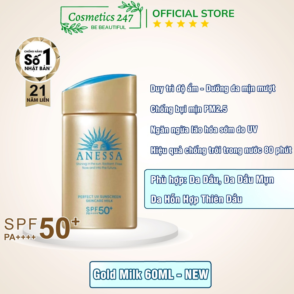 Kem chống nắng Anessa Perfect UV Sunscreen Skincare Milk 60ml nhật bản mẫu mới