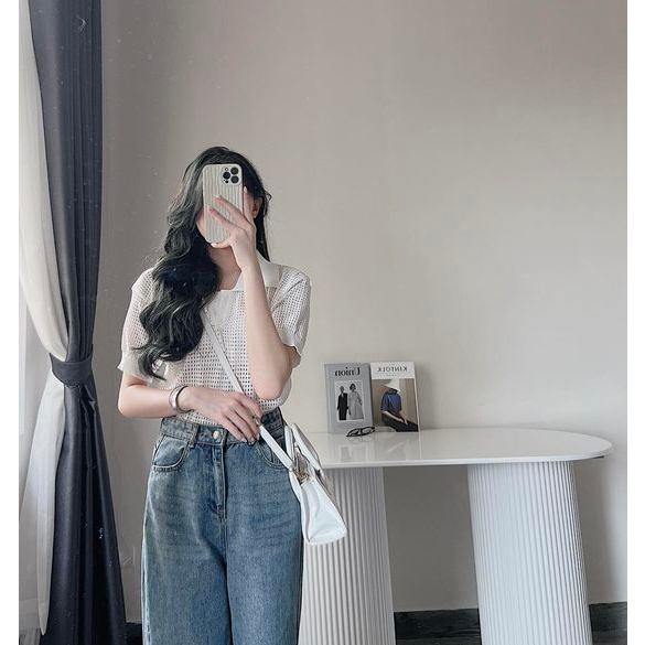 Áo polo len lỗ lưới By Samhyewear