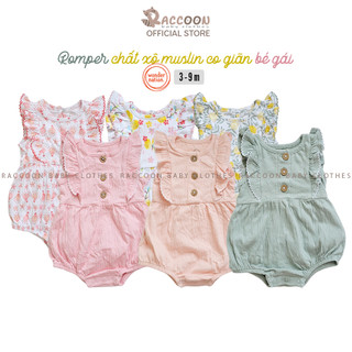 [3-9M | 5-9KG] Bộ đồ liền thân vải xô muslin co giãn romper bé gái xuất dư Wonder-Nation Link 1