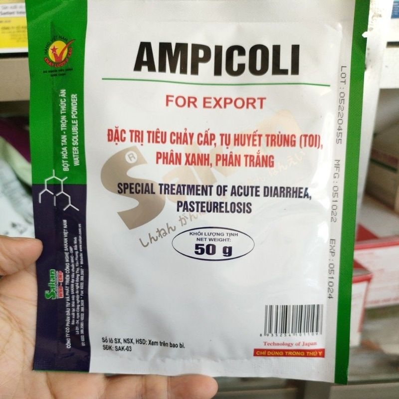 Ampicoli 50g dùng trong thú y( phân xanh, phân trắng, tiêu chảy cấp...)