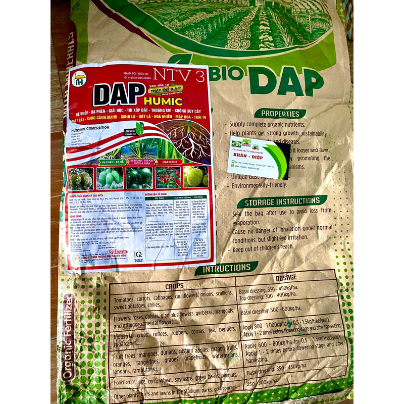 Phân bón hữu cơ viên DAP HUMIC lên men rễ khoẻ hạ phèn giải độc xanh cây dày lá bén rễ