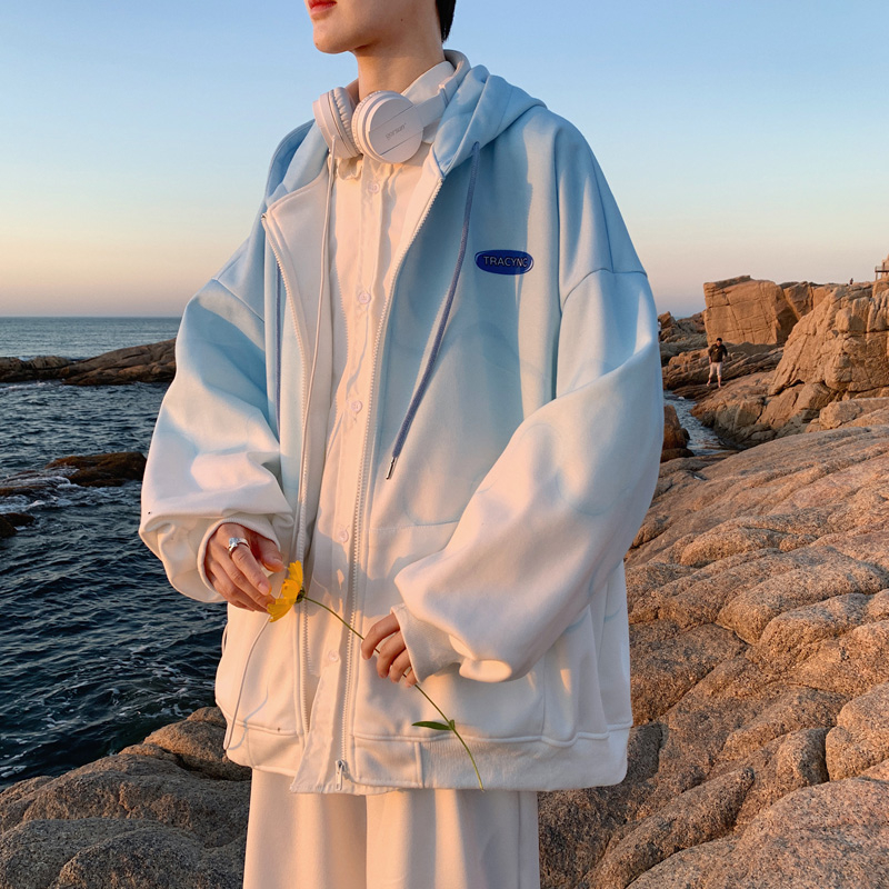 Áo khoác hoodie zip Áo Khoác Bóng Chày Màu Gradien mũ Unisex Form Rộng Phong Cách Đường Phố Hàn Quốc Cá Tính