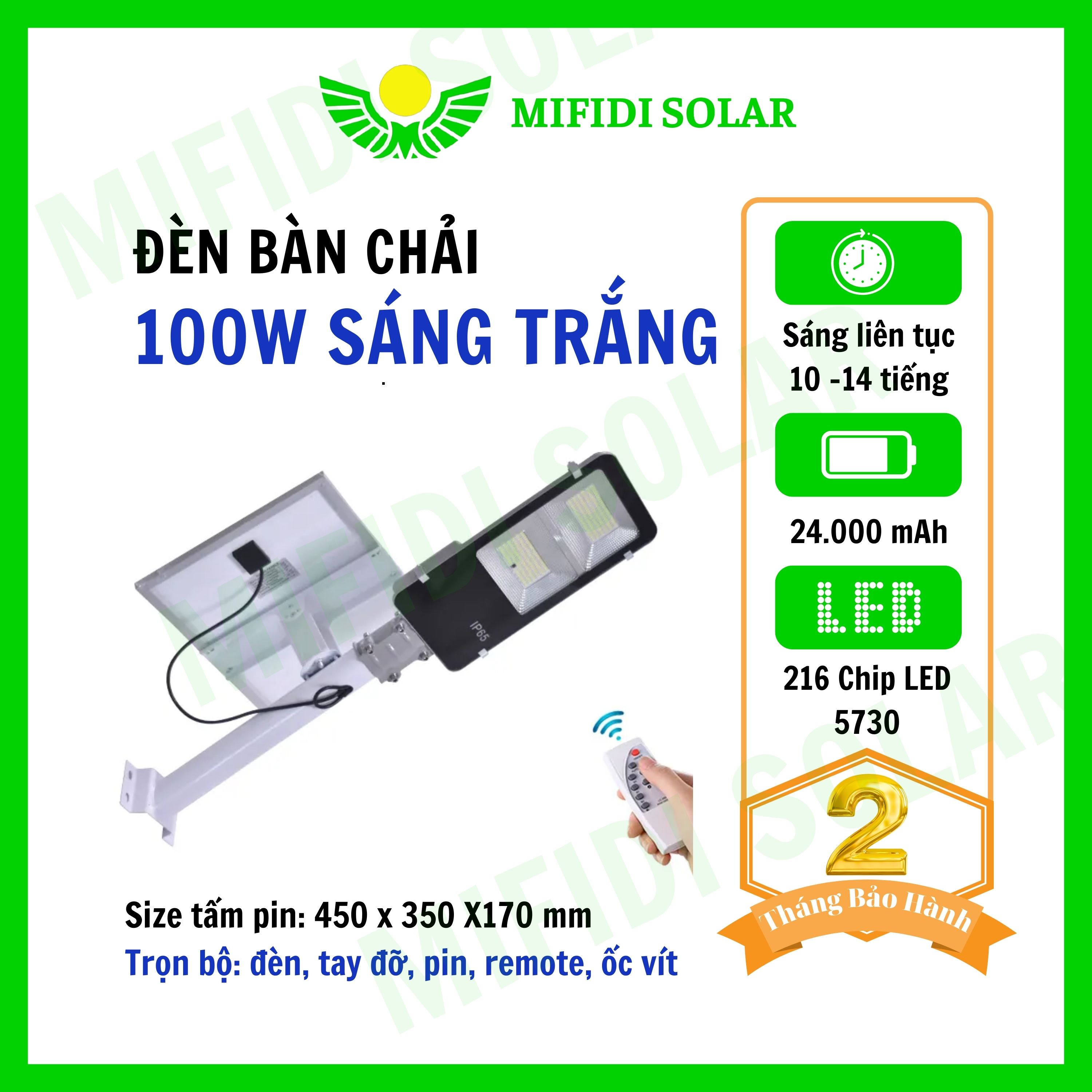 Đèn bàn chải 100W Solar Light tấm pin 450x350 sáng liên tục 10-12 tiếng bảo hành 2 năm, tặng kèm tay đỡ