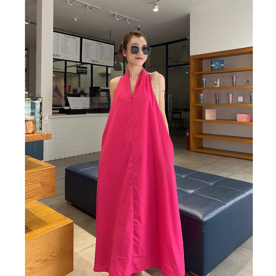 D27-Đầm Kate Luạ Cổ Yếm-Freesize