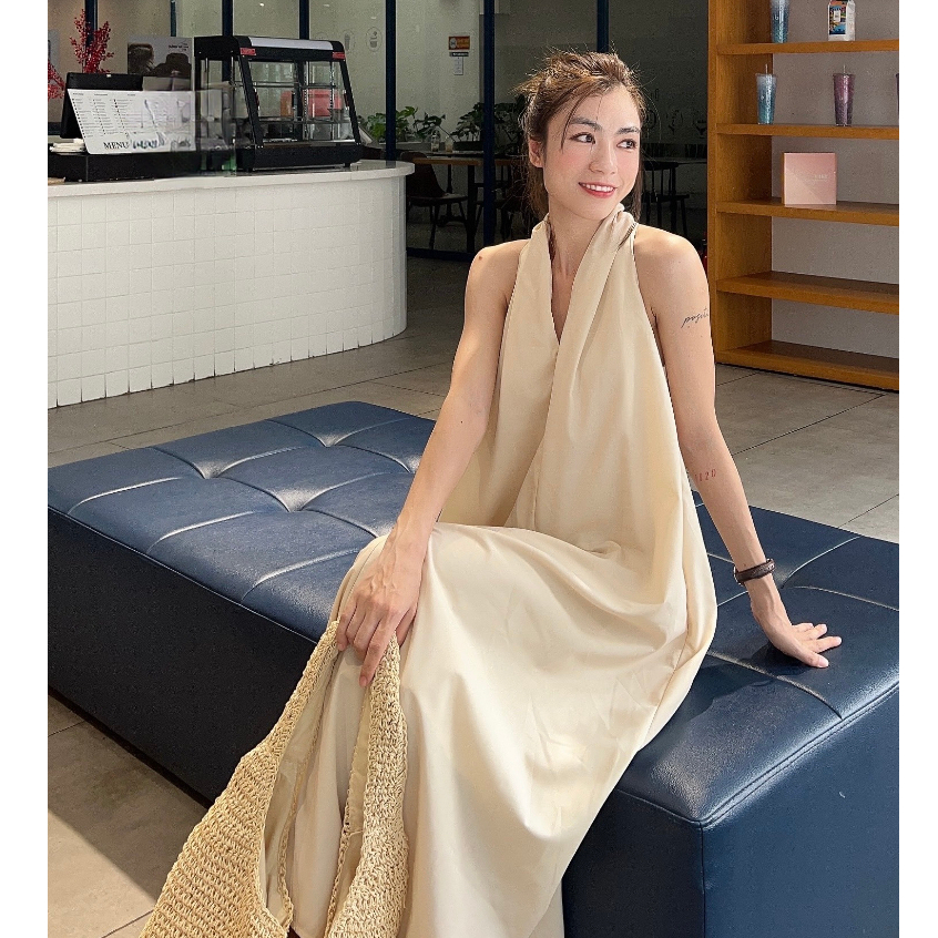 D27-Đầm Kate Luạ Cổ Yếm-Freesize