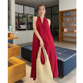 D27-Đầm Kate Luạ Cổ Yếm-Freesize