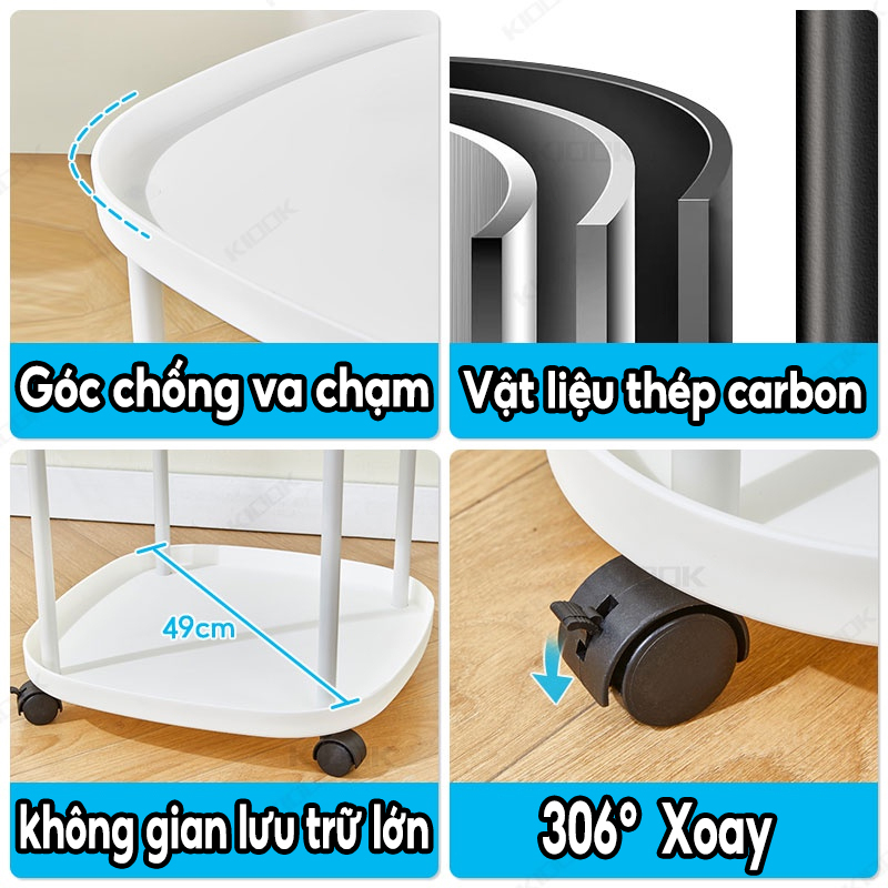 Bàn trà mặt tròn,Kệ trang trí - Kệ đầu giường đầu giường đa năng bánh xe 2-3 tầng trang trí phòng khách, phòng ngủ