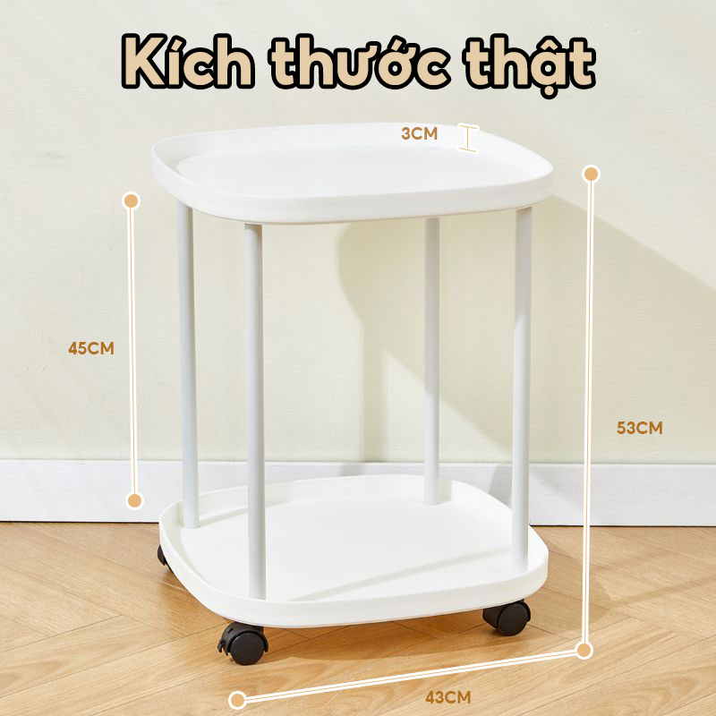 Bàn trà mặt tròn,Kệ trang trí - Kệ đầu giường đầu giường đa năng bánh xe 2-3 tầng trang trí phòng khách, phòng ngủ
