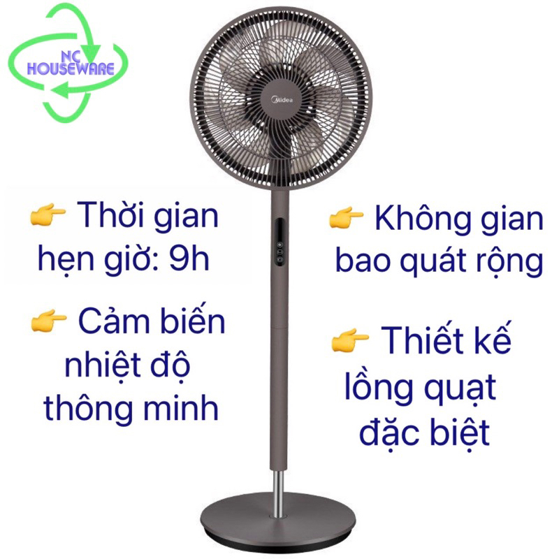 Quạt Midea SAD35EZ Màu Nâu Cafe Điều Khiển Từ Xa Tự Tăng Giảm Theo Nhiệt Độ Phòng( Hàng Chính Hãng)