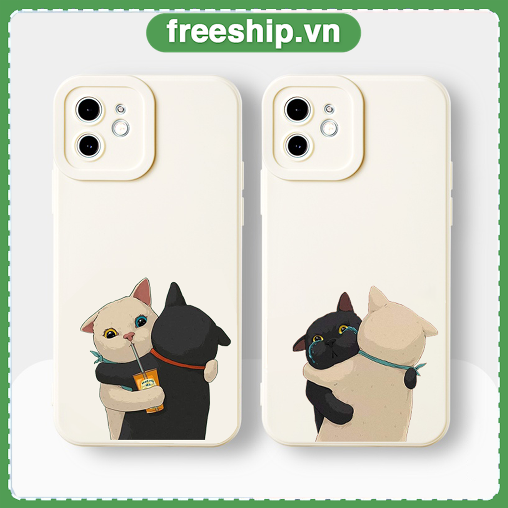 Ốp lưng Iphone cạnh vuông cặp đôi mèo béo cảm lạnh ip 6/7/8Plus X XS xr xsmax 11/12/13/14pro promax sv62