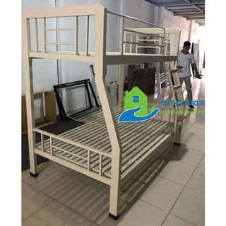 Giường sắt 2 tầng hộp vuông sắt 4x8 màu kem kích thước từ (1M2 X 1M4, 1M2 X 1M6, 1M4 X 1M6)