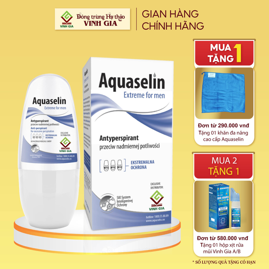 Lăn Nách Khử Mùi Cho Nam AQUASELIN Extreme For Men Không Mùi Không Ố Vàng Áo Giảm Mồ Hôi Hiệu Quả 50ml