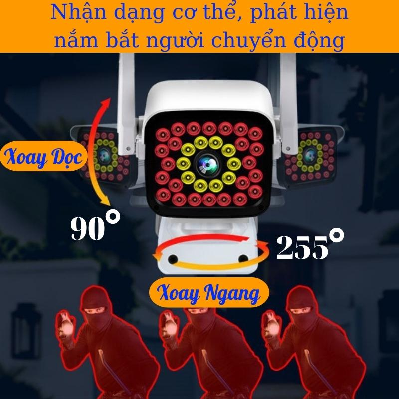 Camera Yoosee Ngoài Trời 2 Mắt PTZ 36Led,Quan Sát Rộng, Xoay 360 Độ, Ban Đêm Có Màu-Camera Ngoài Trời Yoosee 4 Râu 48Led