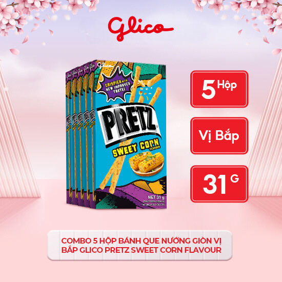 Combo 5 hộp Bánh que nướng giòn vị bắp GLICO Pretz Sweet Corn Flavour