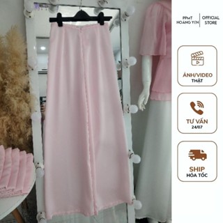 Quần mặc áo dài ống loe chất lụa satin màu hồng phấn nhạt, hồng dâu ống 35cm, dài 105