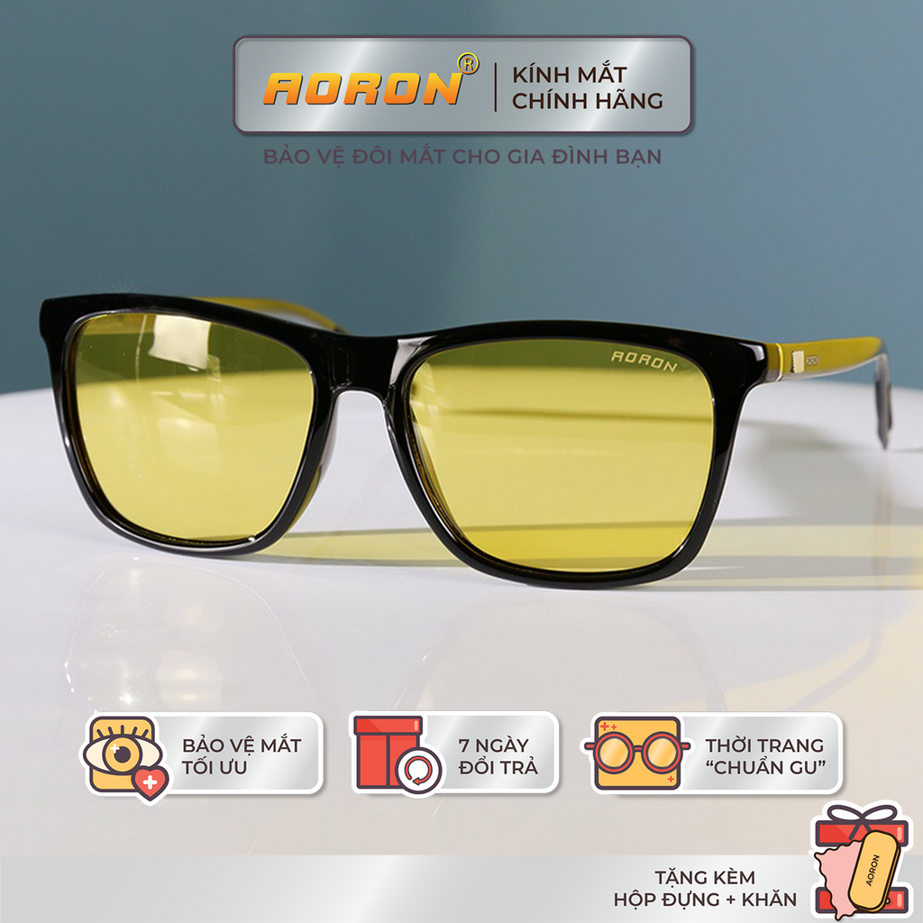 Kính Phân Cực Nam Nữ Thời Trang AORON Mắt Vàng Nhìn Xuyên Đêm HD Night Vision Chống Loá Ô Tô Trời Tối -AK010