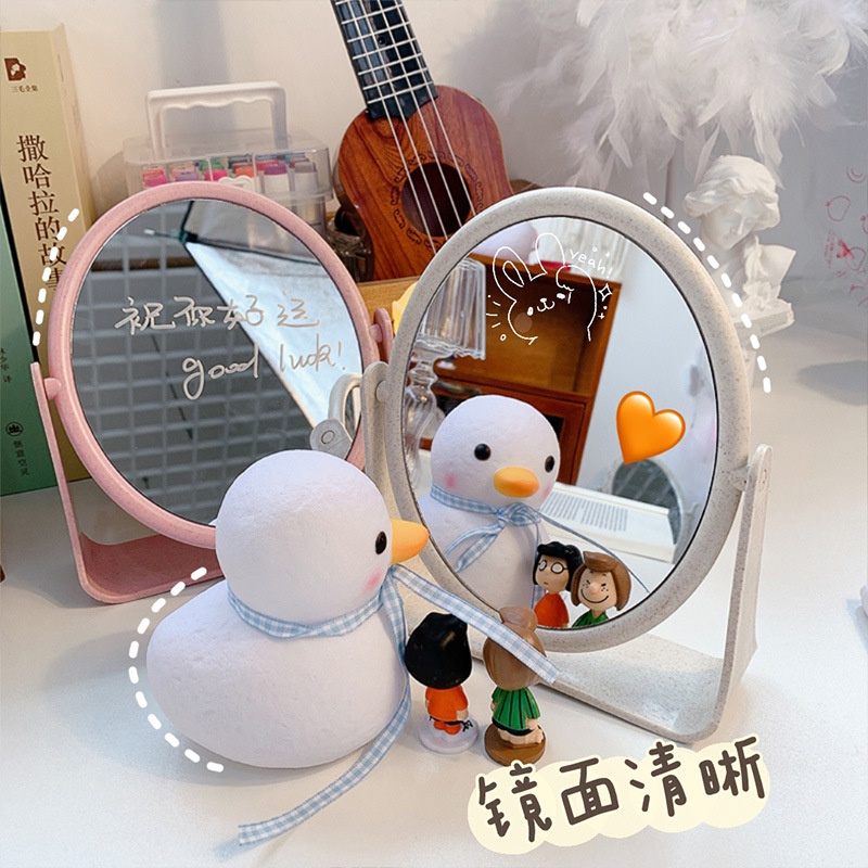 Gương trang điểm lúa mạch xoay 360 độ để bàn, gương soi di động mini hai mặt