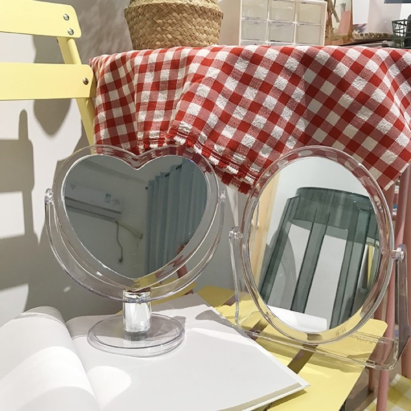 Gương trang điểm 2 mặt Trong Suốt đơn giản để bàn có thể xoay được