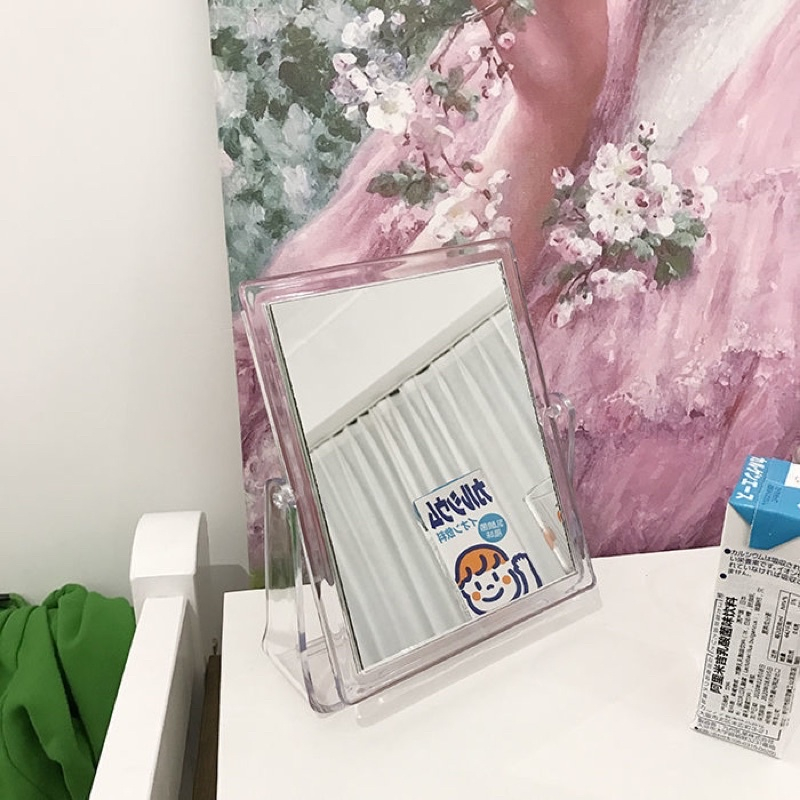 Gương trang điểm 2 mặt Trong Suốt đơn giản để bàn có thể xoay được