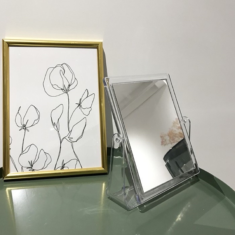 Gương trang điểm 2 mặt Trong Suốt đơn giản để bàn có thể xoay được