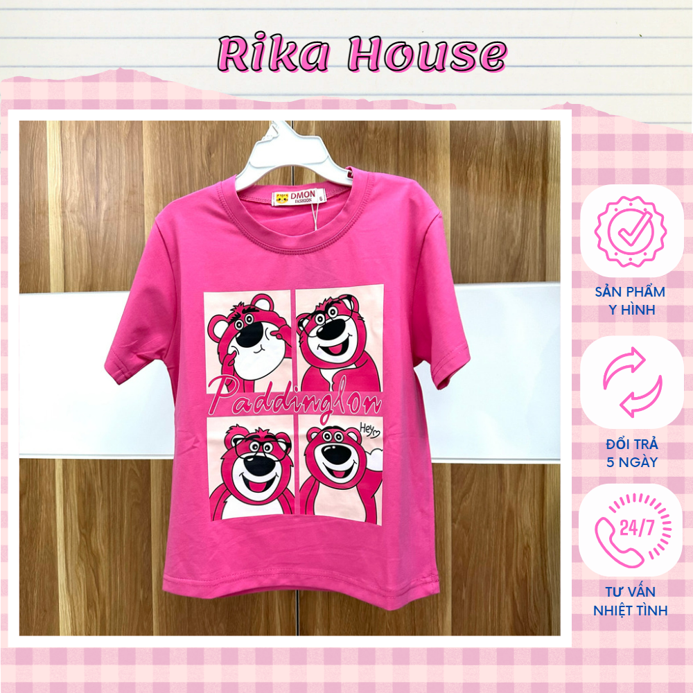 Áo thun bé gái, áo thun mẹ và bé hình gấu dâu  cực dễ thương cho bé từ 10 đến 70kg
