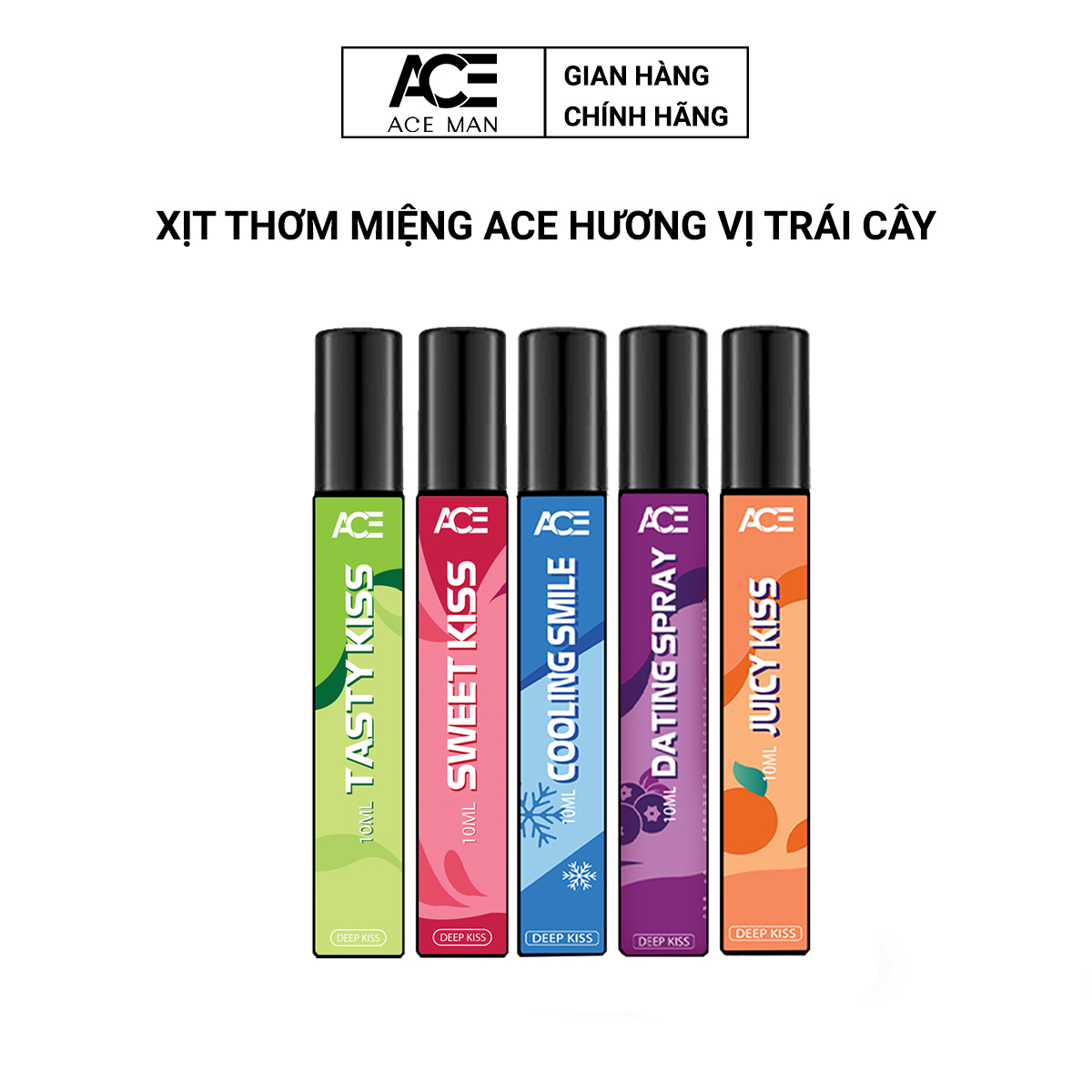Xịt thơm miệng kissing spray ACEMAN nam nữ 10ml hương vị tự nhiên the mát