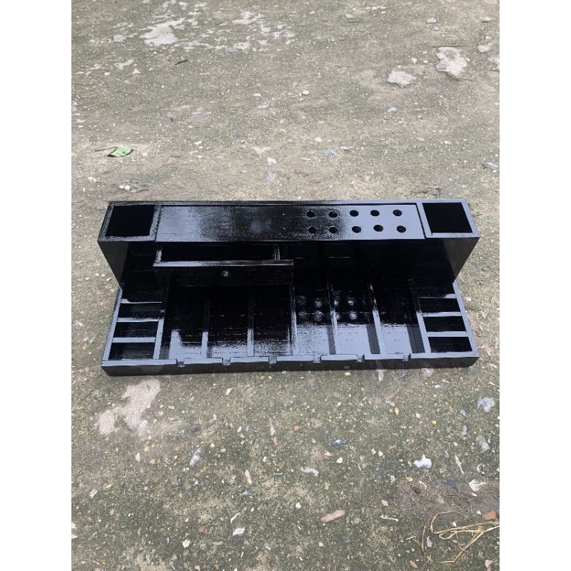 Khay gỗ đựng tông đơ 6 ngăn 2 hố có ngăn kéo