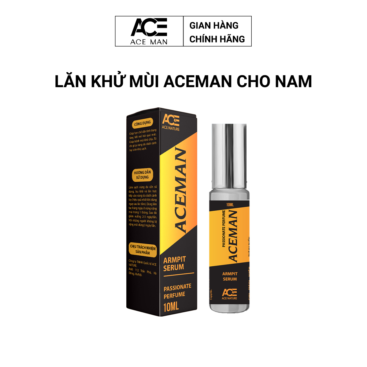 Lăn khử mùi nam, serum lăn nách nam ngăn tiết mồ hôi ACEMAN 10 ml/chai từ thiên nhiên không gây ố vàng áo